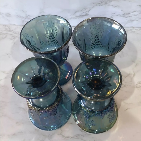 FOUR Vintage Colony by Indiana Glass Blue Harvest Carnival Glass Goblets MINT! - Picture 6 of 12